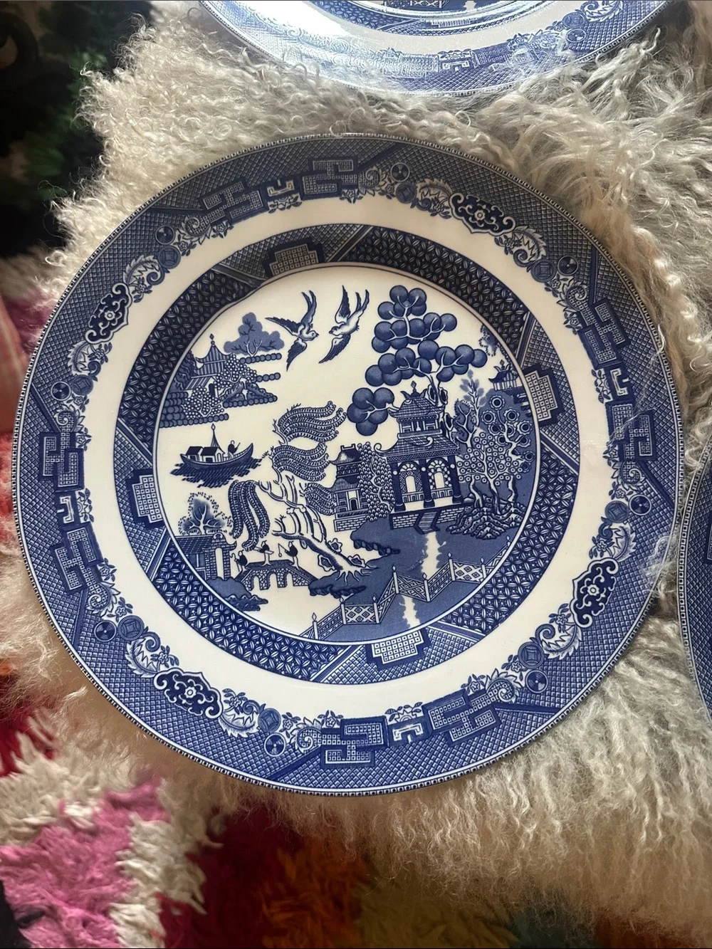 Johnson Brothers Blue & White Willow Pattern Dinner Plates - Set of 4 10.25